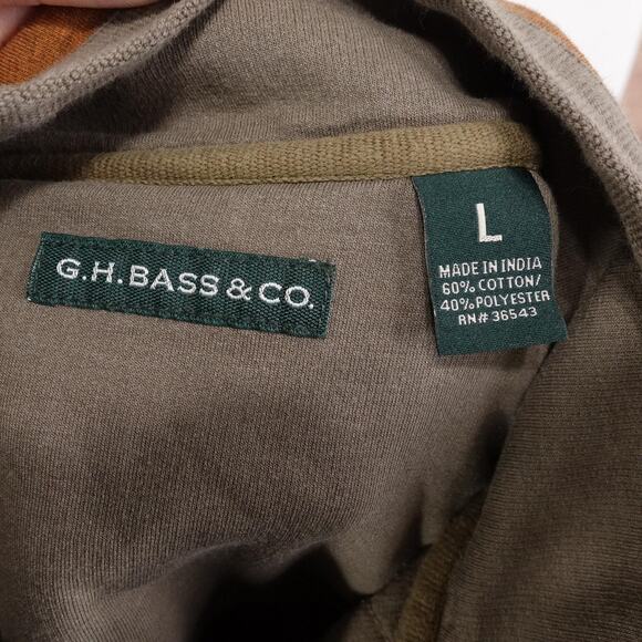 G.H. Bass & Co. Sweater Mens Large Brown Quarter Zip Pullover Patch Logo Heather - Picture 6 of 7